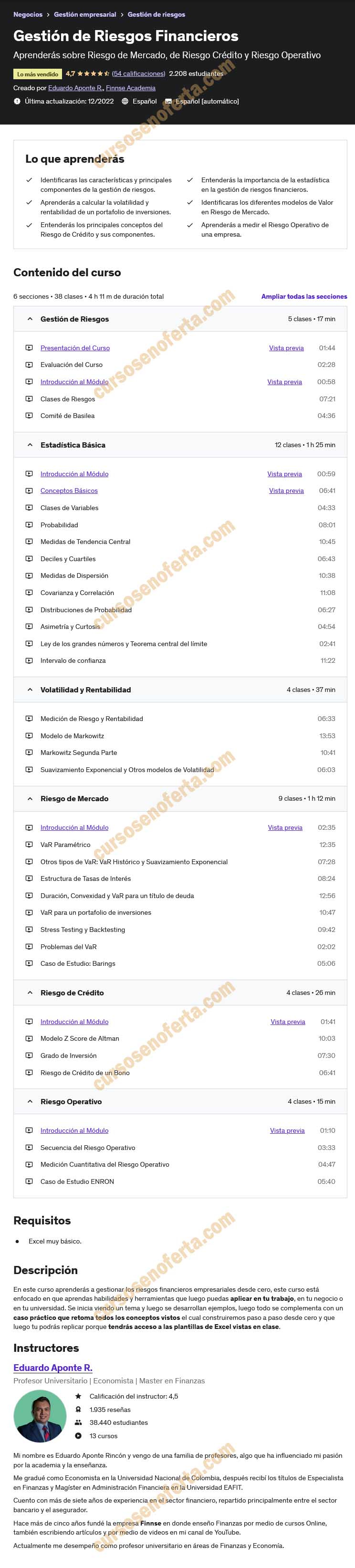 Gesti N De Riesgos Financieros Eduardo Aponte Cursosenoferta